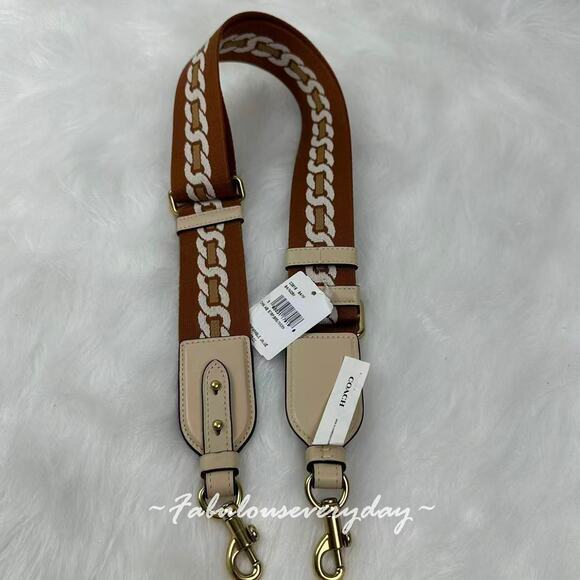 Coach Strap With Chain Stripe In Nylon/Brass/Ivory C3619 NWT - Picture 1 of 7